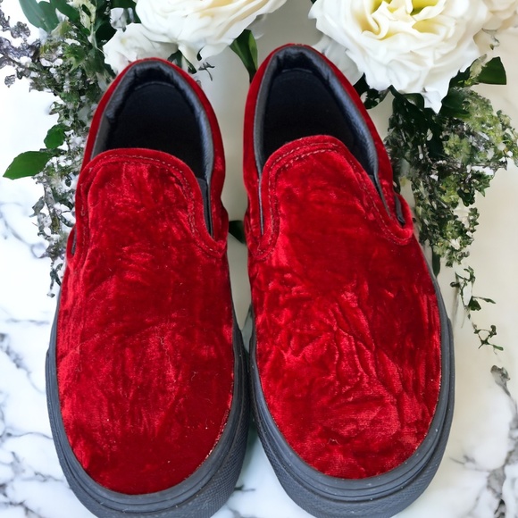 Vans Classic Slip On Velvet Wine Oxblood Black Sneakers Women's Size 8.5 Men's 7 - Picture 10 of 12